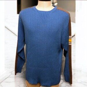 Roundtree & Yorke Mens Long Sleeve Cable Knit Blue Stipe Accent Sweater NEW XL